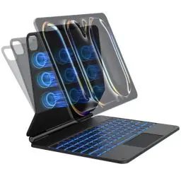Produktbild: OMOTON Bluetooth Magnetic Tastatur Hülle für iPad Pro 13 Zoll (M4, 2024), iPad Pro 13 Tablet Tastatur mit Beleuchtung und Trackpad, iPad Pro 13 Hülle mit QWERTZ Tastatur, Schwarz