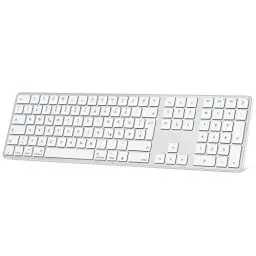 Produktbild: OMOTON Bluetooth Tastatur für Mac(MacBook/Air/Pro/iMac/iMac Pro/Mac Pro), wiederaufladbare kabellose Tastatur, mit 3 Bluetooth Kanälen, QWERTZ DE-Layout, Silber