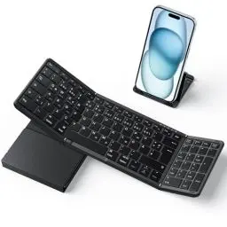 Produktbild: OMOTON Faltbare Tastatur,Bluetooth Tastatur in Voller Größe mit Ziffernblock, Multi-Device und Wiederaufladbar, Tragbare Kabellose Tastatur mit 3 Kanäle für Windows/iOS/Android/Mac