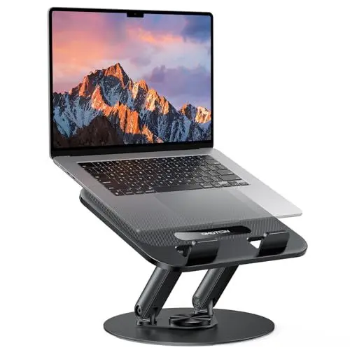 Produktbild: OMOTON Laptop Ständer, Robuste Metallbasis, 360° drehbarer Ständer, Faltbarer ergonomischer Laptop-Ständer für kollaboratives Arbeiten – passend für 15 Zoll MacBook und Laptops – klassisches Schwarz