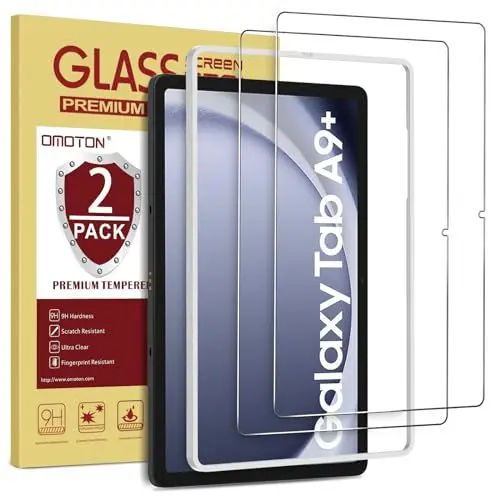 Produktbild: OMOTON Panzer Schutz Glas für Samsung Galaxy Tab A9 Plus, 9H Härte Schutzfolie Folie kompatibel mit Samsung Tab A9 Plus/A9+, Schutzglas mit Rahmen-Installationshilfe, Anti- Kratzer, 2 Stück
