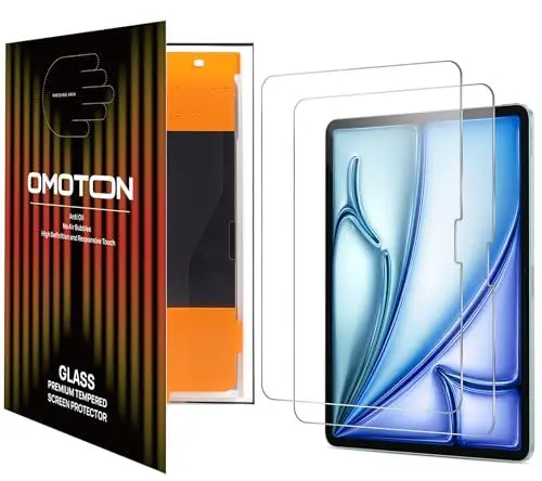 Produktbild: OMOTON Schutzfolie für iPad Air 11 Zoll M3 (2025)/ M2 (2024) Panzer Schutz Glas, 2 Stück Displayschutz für iPad Air 7/6.Generation, Auto-Installation, Präzise Ausrichtung, Anti-Bläschen