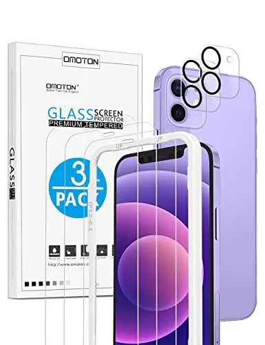 Produktbild: OMOTON für iPhone 12 Mini Schutzfolie mit Rahmen-Installationshilfe, kompatibel mit iPhone 12 Mini Kamera schutzfolie, (3+2 Stück), (Anti- Kratzer), (Bläschenfrei), (9H Härte), (HD-Klar)