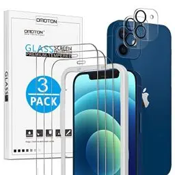 Produktbild: OMOTON für iPhone 12 Schutzfolie mit Rahmen-Installationshilfe, kompatibel mit iPhone 12 Kamera Glasfolie, (3+2 Stück), (Anti- Kratzer), (Bläschenfrei), (9H Härte), (HD-Klar)