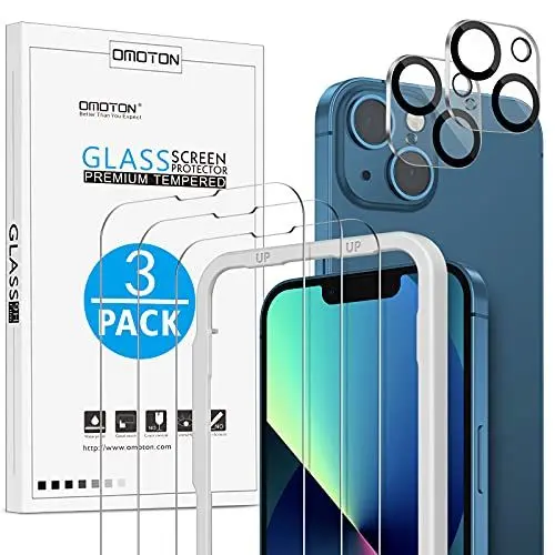 Produktbild: OMOTON für iPhone 13 Panzer Schutz Glas mit Rahmen-Installationshilfe, kompatibel mit iPhone 13 Kamera Schutzfolie, (3+2 Stück), (Anti- Kratzer), (Bläschenfrei), (9H Härte), (HD-Klar)