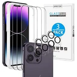 Produktbild: OMOTON für iPhone 14 Pro Panzer Schutz Glas mit Rahmen-Installationshilfe, kompatibel mit iPhone 14 Pro Kamera Schutzfolie, (3+3 Stück), (Anti- Kratzer), (Bläschenfrei), (9H Härte), (HD-Klar)