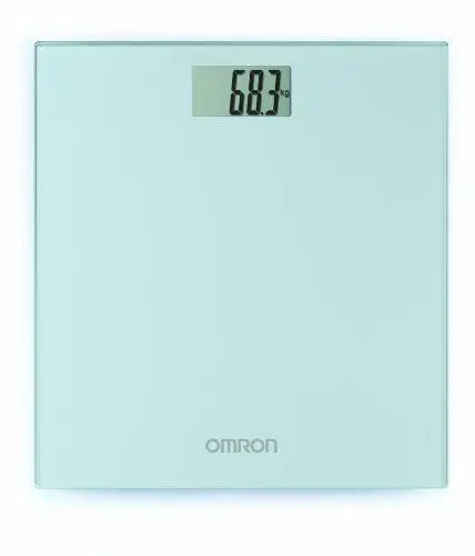 Produktbild: OMRON HN289 digitale Personenwaage mit großer LCD-Anzeige und rutschhemmenden Standfüßen, extra flache Körperwaage, Grau