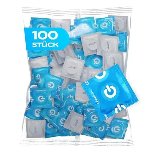 Produktbild: ON) Kondome Clinic - ohne Gleitgel I 52 mm Breite I 100 Stück Packung I Premium Kondome trocken I dünne 0,07 mm Wandstärke I vegan I Condoms for men