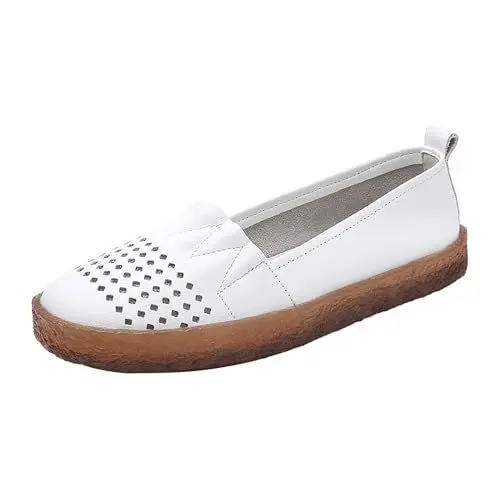 Produktbild: On Cloud Damen Hausschuhe Einfarbige Flache Schuhe für Damen, hohl, atmungsaktiv, modisch und lässig On Cloud Damen Hausschuhe Damen Sandalen Vorne Geschlossen Damen Pumps Damen (White, 36)