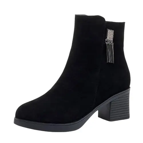 Produktbild: On Cloud Water𝗽roof Damen Front Boots Side Zipper Chunky Heel Short Boots Herren Schuhe 𝗛erbst (Black, 40)