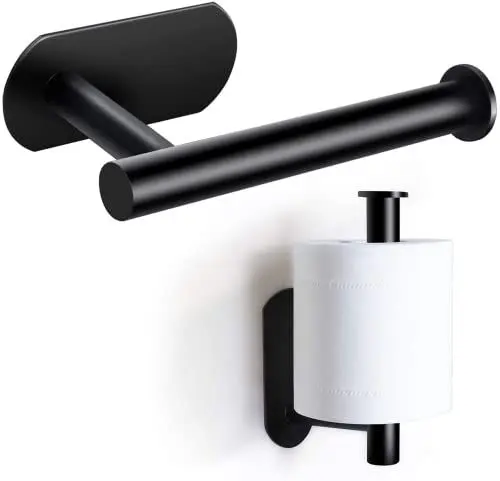 Produktbild: On and Off Toilettenpapierhalter ohne Bohren Klopapierhalter Selbstklebend Klorollenhalter Edelstahl WC Papier Rollenhalterung Stehend für Küche Badezimmer , Schwarz, 16CM