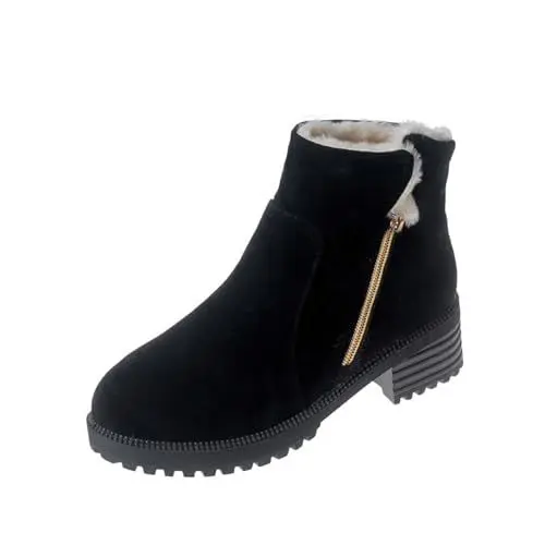 Produktbild: on schuhe damen sale Stiefeletten Damen Warm Gefüttert mit Blockabsatz Zipper Profilsohle Stylisch Praktisch Winterstief warehouse deals angebote rückläufer 5 euro artikel