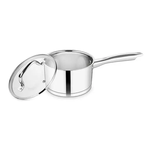 Produktbild: 16cm Stielkasserolle, Onader 3-Lagiger Boden Edelstahl Kasserolle Milchtopf mit Glasdeckel, 1,9L Kochtopf Induktion für alle Herdarten, Gesund & Spülmaschinenfest