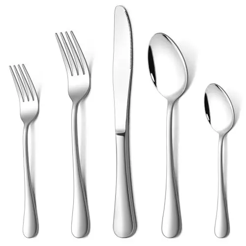 Produktbild: Besteck Set, Onader Edelstahl 30 Teiliges Essbesteck Set für 6 Personen, Besteckset mit Messer, Löffel, Gabel für Restaurant/Party/Haus, Gesund & Spülmaschinenfest
