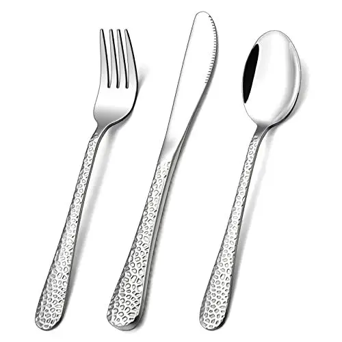 Produktbild: Kinderbesteck, Onader 9-teilig Edelstahl Kleiner Kinderbesteck mit Hammergriff, Kinder Besteck Set mit 3 Kindergabel, 3 Kindermesser, 3 Kinderlöffel, Ungiftig & Gesund, Spülmaschinenfest