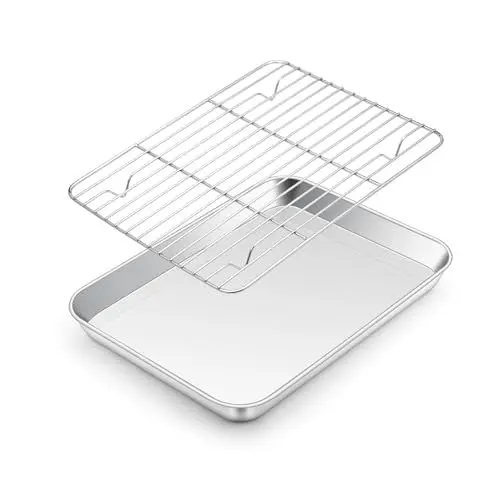 Produktbild: Klein Backblech mit Abkühlgitter, Onader Rechteckig Ofenblech Backform mit Kuchengitter Auskühlgitter zum Backen, 26,4x20,4x2,5cm, Spülmaschinenfest & Langlebig