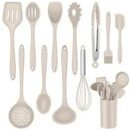 Produktbild: Onader Küchenhelfer Set, 12 teiligs Silikon Kochutensilien Kochbesteck Set, Antihaft Hitzebeständiger Kochgeschirr Küchenutensilien Set mit Utensilienhalter, Spülmaschinengeeignet - Khaki
