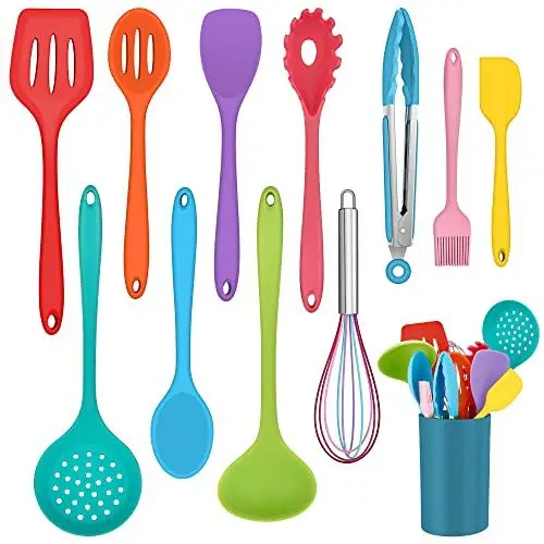 Produktbild: Küchenhelfer Set, Onader 12 teiligs Silikon Kochutensilien Kochbesteck Set, Antihaft Hitzebeständiger Kochgeschirr Küchenutensilien Set mit Utensilienhalter, Spülmaschinengeeignet - Bunt