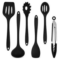 Produktbild: Onader Küchenhelfer Set, 6 Teiligs Silikon Küchenutensilien Kochutensilien Set, Hitzebeständiger Kochbesteck Set zum Kochen, Spülmaschinenfest – Schwarz