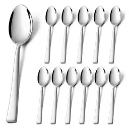 Produktbild: Teelöffel 12 Stück, Onader Edelstahl Kaffeelöffel Esslöffel Set, Klein Löffel mit Quadratischer Griff für Party, Hause, Restaurant, Gesunde & Hochglanzpoliert, Spülmaschinenfest - 14cm