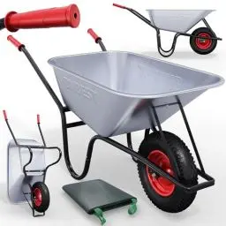 Produktbild: ONBEST Schubkarre mit 100 Liter vollverzinkt Silber – 250 kg Tragkraft – Luftreifen auf Stahlfelge – pulverbeschichteter Stahlrahmen schwarz – Bauschubkarre Gartenkarre – Plus Gartenabfallsack groß