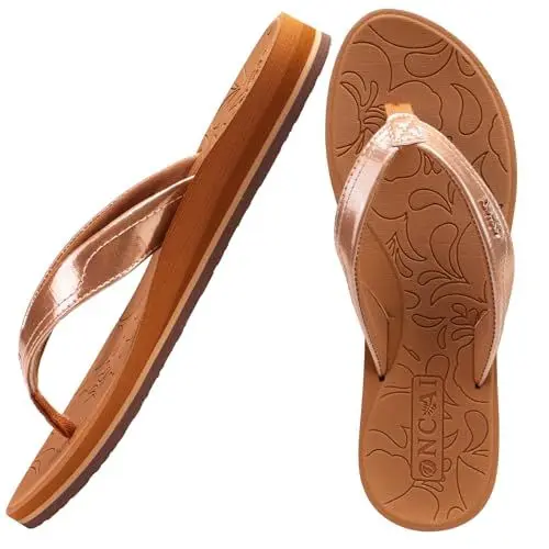 Produktbild: ONCAI Damen Zehentrenner Sommer Sport Flip Flops Schwimmbad Strand Plattform Sandalen Badelatschen Gummifußbett Khaki Größe 41