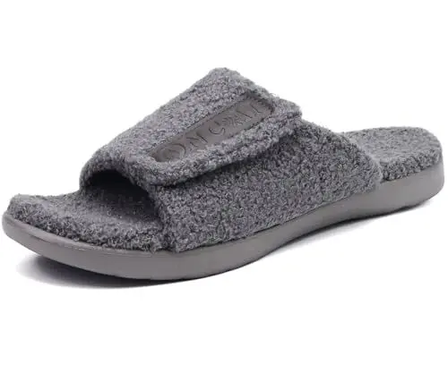 Produktbild: ONCAI Herren Hausschuhe, Verstellbare Klettverschluss Slides, Warme Komfort Yogamatte Memory-Schaum Kunstfell Pantoffeln, Grau Größe 42