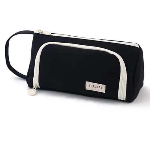 Produktbild: ONCCI Federmäppchen Mädchen Mäppchen Federtaschen Große Kapazität Teenager Etui Stifte Pencil Case für Schule & Büro (Creme-Schwarz)
