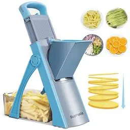 Produktbild: ONCE FOR ALL Gemüseschneider, Verstellbar Gemüsehobel Mandoline Vegetable Slicer Kartoffelschneider Zwiebelschneider Blau