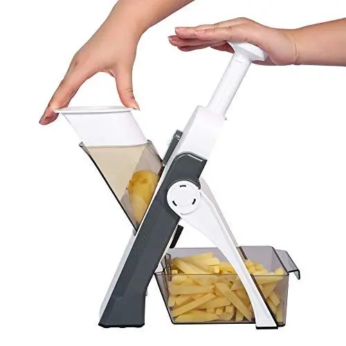 Produktbild: ONCE FOR ALL Gemüseschneider mit Auffangbecken, Gemüsehobel ideal als Pommesschneider & Kartoffelschneider, Zwiebelschneider Gurkenhobel - Würfelschneider, Julienner - Multischneider, aus Kunststoff
