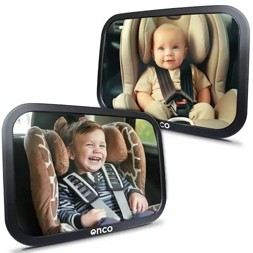 Produktbild: Onco 360° Baby Autospiegel (2er-Pack) - 100% Bruchsicher & Rutschfest, 2024 & 2023 Preisgekrönt, Spiegel Auto Baby Rückbank, Doppelpack (17,5 x 24,5 cm)