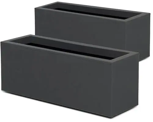 Produktbild: Ondis24 Balkonkasten mit Wasserspeicher, 25L Pflanzvolumen, Pflanzkübel Vulkan, rechteckig, Blumentopf, Balkon Terrasse (2X Anthrazit)