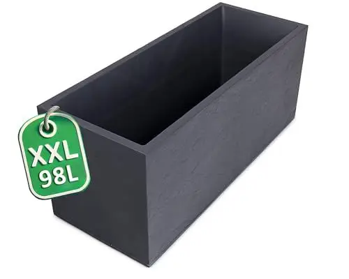 Produktbild: Ondis24 Pflanzkübel Blumenkübel Blumentopf Vulkan 100cm, Schiefer Optik mit Wasserspeicher, Pflanzenkasten hoch, Winterfest (anthrazit)