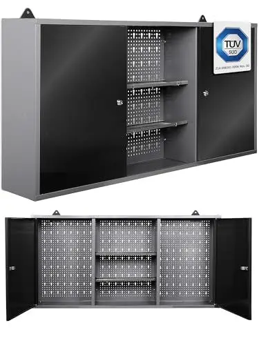 Produktbild: Ondis24 Werkstatt Hängeschrank Metall Werkzeugschrank abschließbar Grau Schwarz TÜV 120 cm - Kurt