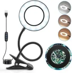 Produktbild: One Fire 10X Lupe mit Licht, 11W 48 LED Leselampe Buch Klemme, 3 Modi & 10 Helligkeitsstufen USB Nachttischlampe Dimmbar, 40cm 360° Schwanenhals Led Tischlampe Dimmbar Klemmlampe Lupenbrille Mit Licht