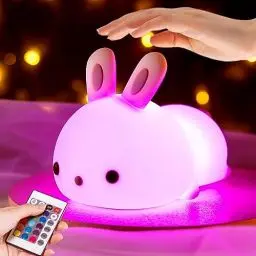 Produktbild: Nachtlicht Kinder Nachtlicht Baby, 16 Farben+Stilllicht Dimmbar+Fernsteuerung Nachtlampe Kinderzimmer Deko,Weich Silikon Kawaii Hase Nachttischlampe Kinder Kawaii Deko Baby Geschenk Mädchen