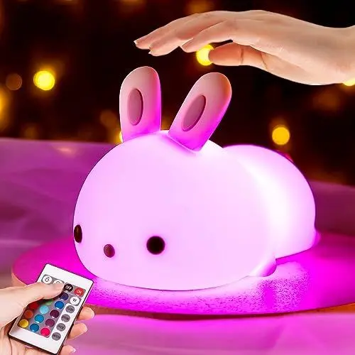 Produktbild: Nachtlicht Kinder Nachtlicht Baby,16 Farben+Dimmbar+Fernsteuerung+USB Wiederaufladbar Kawaii Deko Nachtlampe Kinderzimmer Deko Mädchen Hase, Kawaii Zimmer Deko Kinderzimmer Deko Mädchen, Kawaii Deko