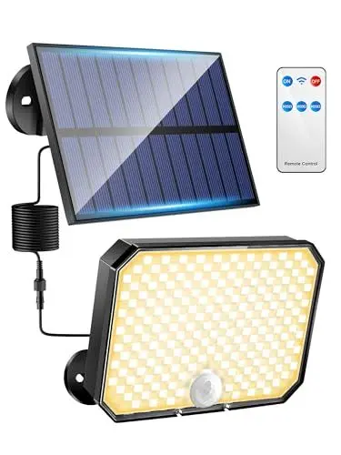 Produktbild: One Fire Solarlampen für Außen, 190 LED 3000k Warmes Licht Solarlampen für Außen mit Bewegungsmelder,3 Modi Solarleuchten für Außen, IP65 Wasserdicht Solarlampen für Außen Garten mit Fernbedienung