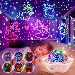 Produktbild: One Fire Sternenhimmel Projektor Kinder,90 Lichtmodi Nachtlicht Kinder Nachtlicht Baby,360°Drehung Nachtlicht Sternenhimmel Projektor Kinder,Nachttischlampe Kinder,Einhorn Geschenke für Mädchen