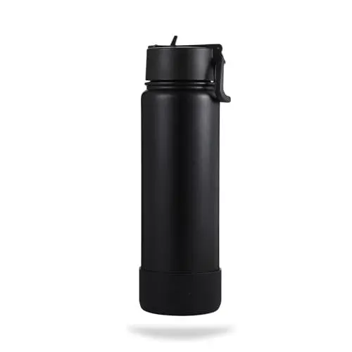 Produktbild: BOTL Epic Edelstahl-Wasserflasche, auslaufsicherer Strohhalm-Deckel, isolierte Flasche für heiße und kalte Getränke, 700 ml, Sportverschluss mit internem Strohhalm und Bodenschutz, Vamp Black