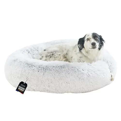 Produktbild: One PETS-TOP® Hundekörbchen Waschbar Fluffy – Hundebett Donut Flauschig mit Abnehmbarem Bezug – Donut Hundebett Rund für Kleine & Große Hunde 80 cm Durchmesser Perlgrau