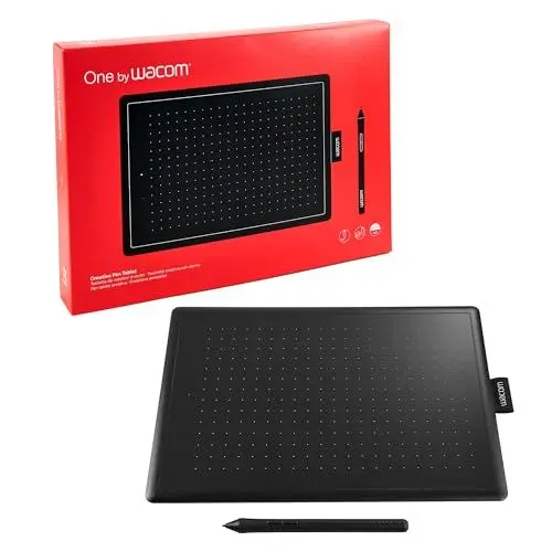 Produktbild: One by Wacom Stifttablett mit drucksensitivem Stift, geeignet für Windows, Mac & Chromebook, Medium, schwarz / rot