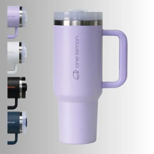 Produktbild: one lemon® Thermobecher 1,2 l Edelstahl Trinkbecher mit Deckel und Strohhalm | Auslaufsicher mit Bürste, Seal-Kit und Ersatzhalm | BPA Frei, vakuumisoliert, für Reisen, Sport | langlebig (Lavendel)
