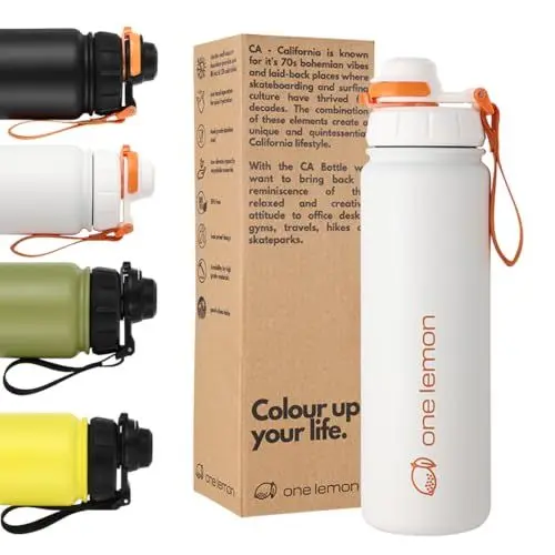 Produktbild: one lemon® Thermosflasche 750ml Edelstahl Thermo Trinkflasche | Auslaufsicher, BPA Frei, hygienisch, leicht, vakuumisoliert | für Sport, Camping, Wandern | Isolierflasche wiederverwendbar (Weiss)