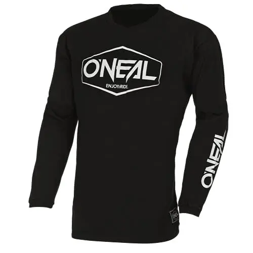 Produktbild: O'NEAL Element Cotton Jersey Hexx V.22 I MX Shirt, Enduro Shirt I Kinder Sportshirt Jungen Langarm I Ergonomisch, atmungsaktiv I Gepolsteter Ellbogenschutz | Schwarz Weiß | Größe M