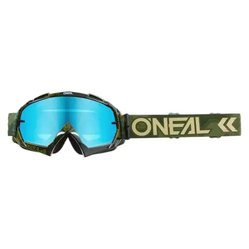 Produktbild: O'NEAL | Fahrrad- & Motocross-Brille | MX MTB DH FR Downhill Freeride | Hochwertige 1,2 mm-3D-Linse für ultimative Klarheit, UV-Schutz | B-10 Goggle Camo V.22 | Army Grün - Blau Verspiegelt | OneSize