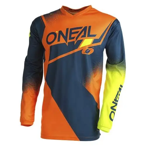 Produktbild: O'NEAL | Motocross-Jersey Langarm | MX Enduro | Gepolsterter Ellbogenschutz, V-Ausschnitt, atmungsaktiv | Element Jersey Racewear V.22 | Erwachsene | Blau Orange Neon-Gelb | Größe L