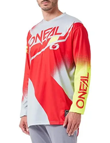 Produktbild: O'NEAL | Motocross-Jersey Langarm | MX Enduro | Gepolsterter Ellbogenschutz, V-Ausschnitt, atmungsaktiv | Element Jersey Racewear V.22 | Erwachsene | Rot Grau Neon-Gelb | Größe XL