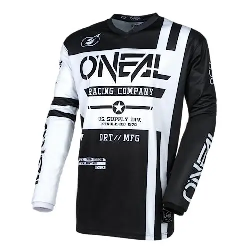 Produktbild: O'NEAL | Motocross-Jersey Langarm | MX Enduro | Gepolsterter Ellbogenschutz, V-Ausschnitt, atmungsaktiv | Element Jersey Warhawk V.24 | Erwachsene | Schwarz Weiß | Größe S