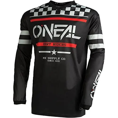 Produktbild: O'NEAL | Motocross-Jersey Langarm | MX Enduro | Gepolsterter Ellbogenschutz, V-Ausschnitt, atmungsaktiv | Element Jersey Squadron V.22 | Erwachsene | Schwarz Grau | Größe L